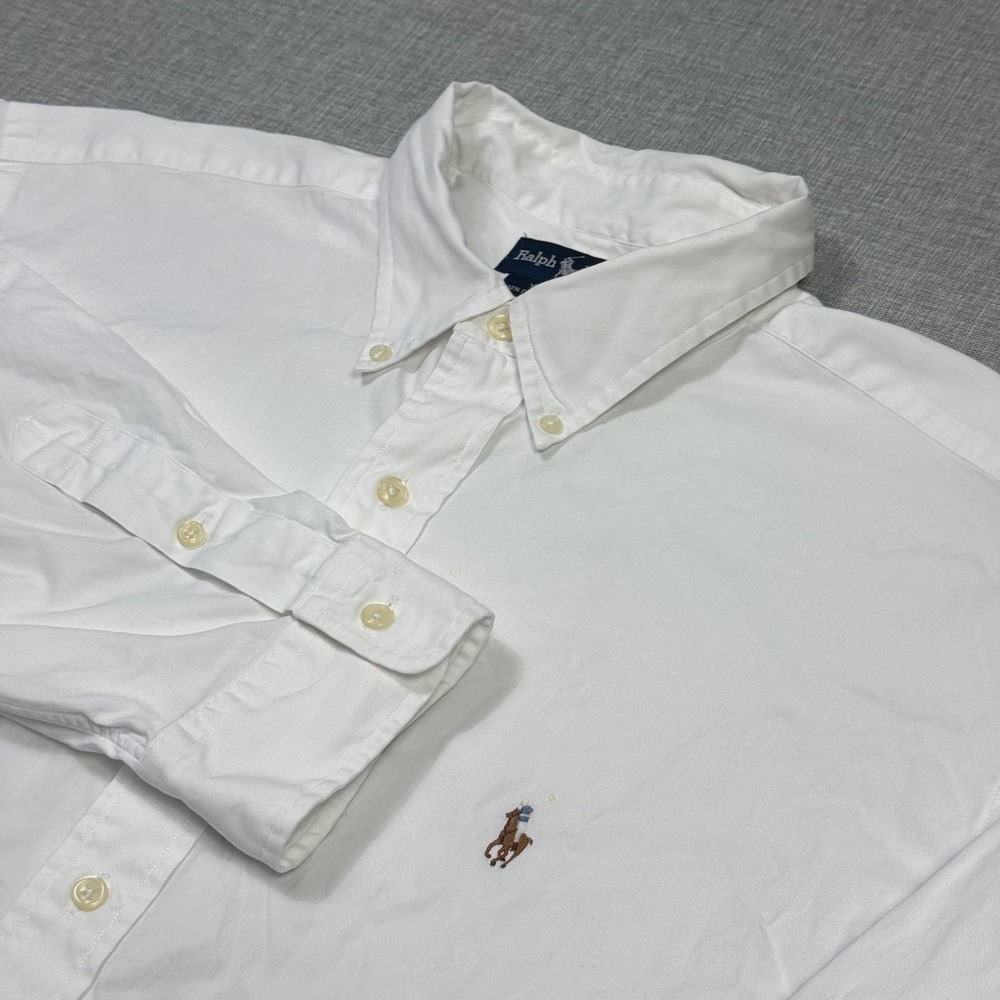 Ralph Lauren Yarmouth Pinpoint Oxford Button Shirt Mens XL White Flesh Pony